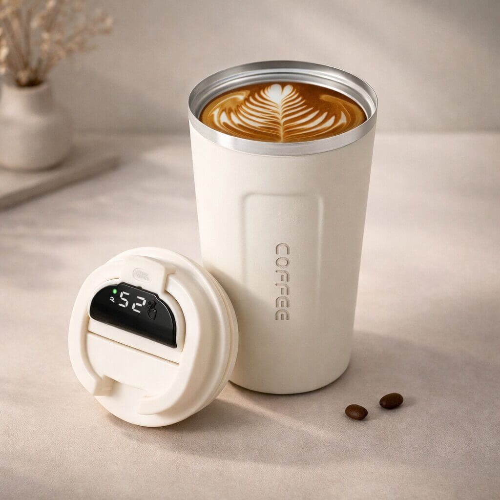 RVS Reisebecher mit intelligenter Temperaturanzeige – Thermobecher aus Edelstahl