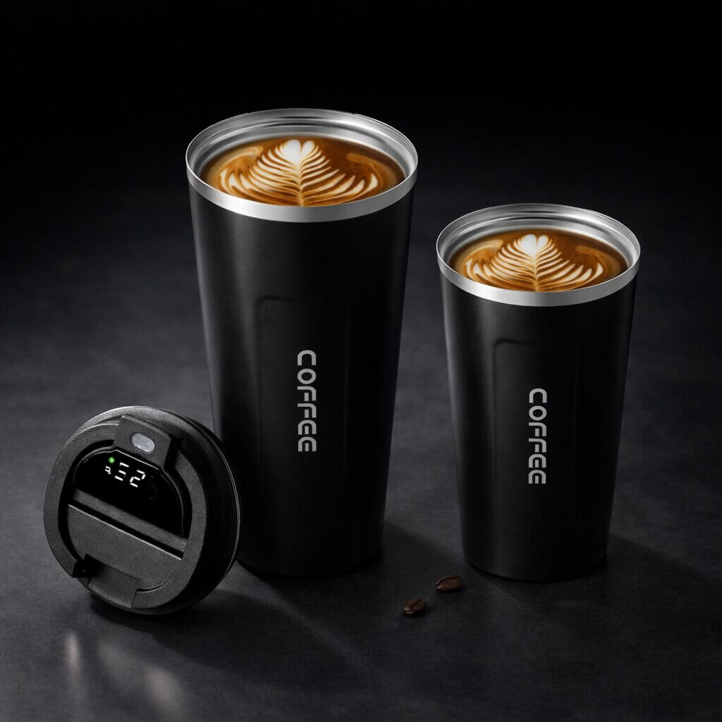 RVS Reisebecher mit intelligenter Temperaturanzeige – Thermobecher aus Edelstahl