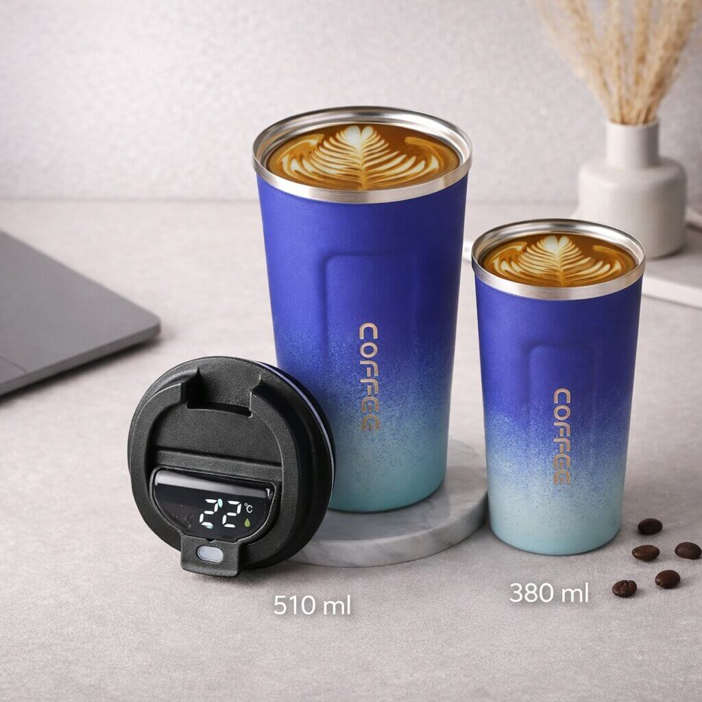 RVS Reisebecher mit intelligenter Temperaturanzeige – Thermobecher aus Edelstahl