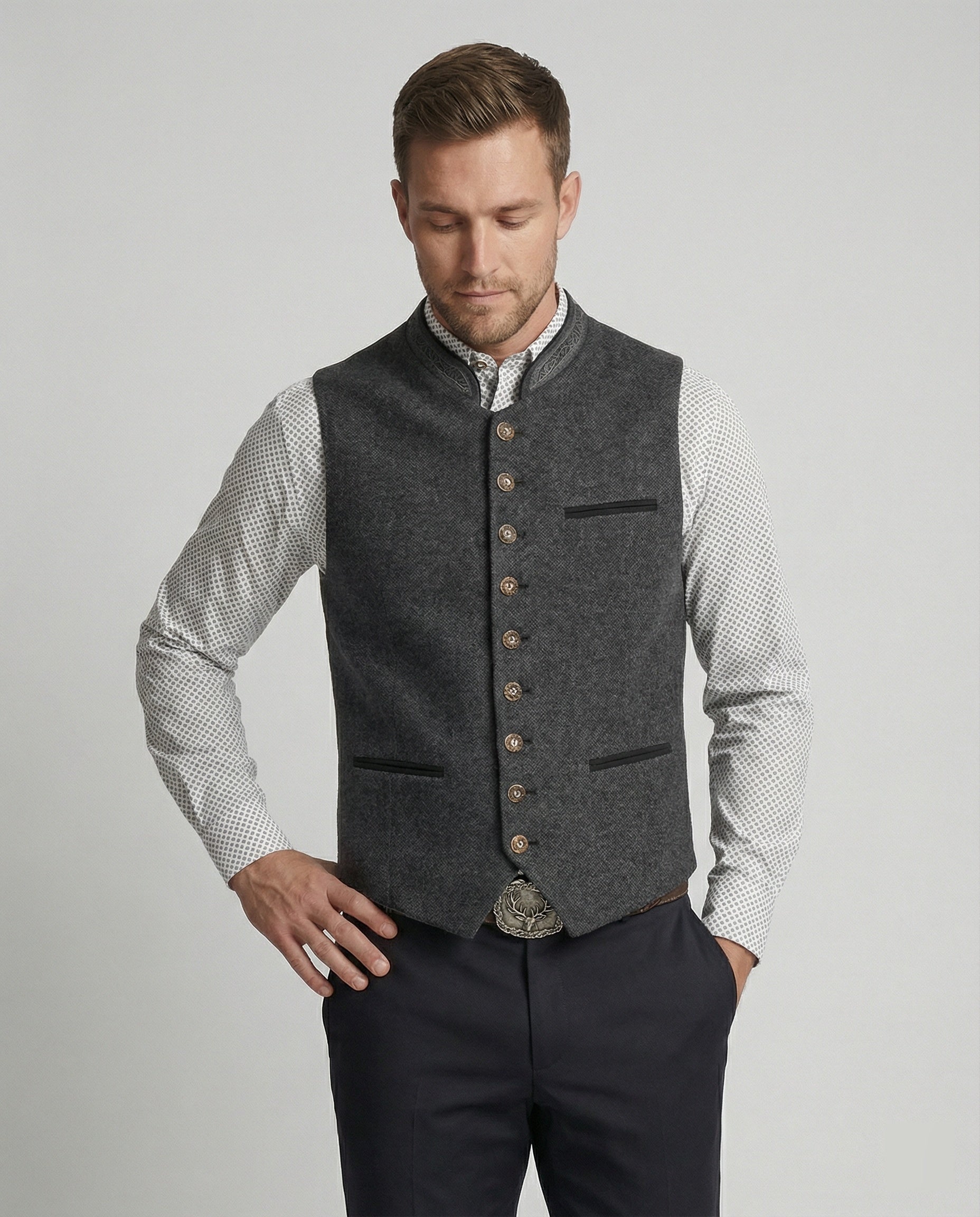 Heidi-Mode - Elegante Herren Trachtenweste Grau Traditionell