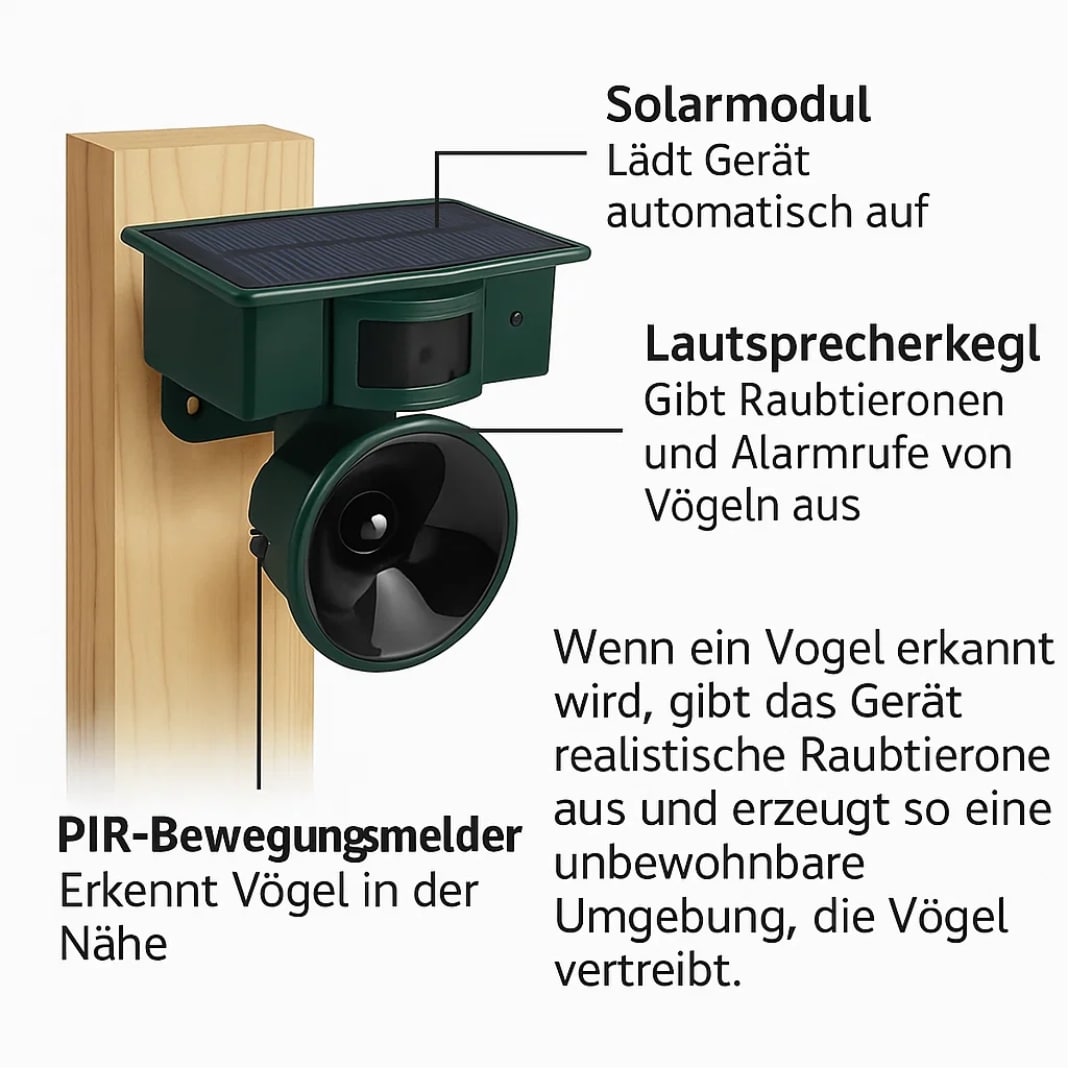 Tauben vertreiben von Balkon & Garten | Vogelabwehrgerät | VogelBlock