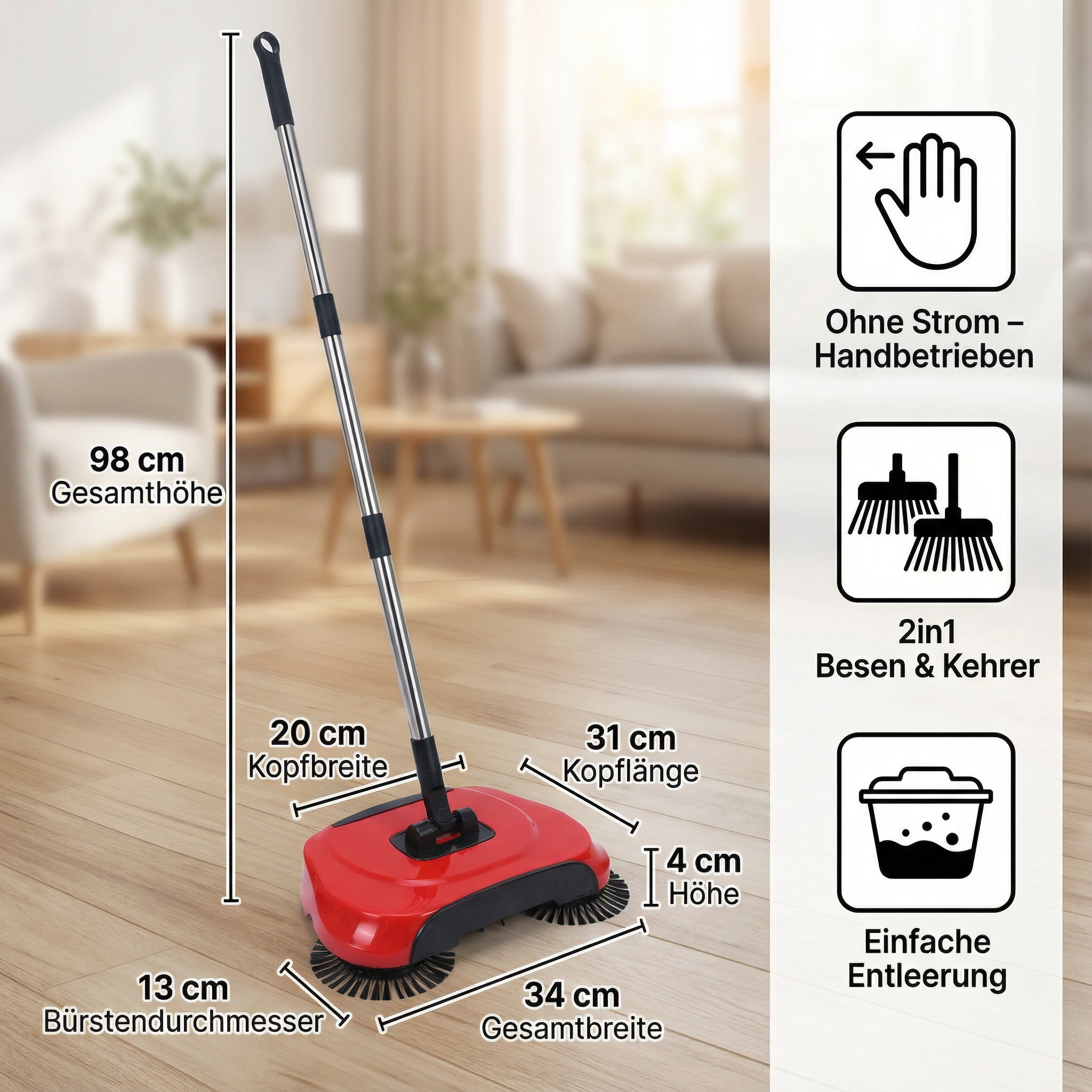 Stromlose 2in1 Staubsauger und Besen