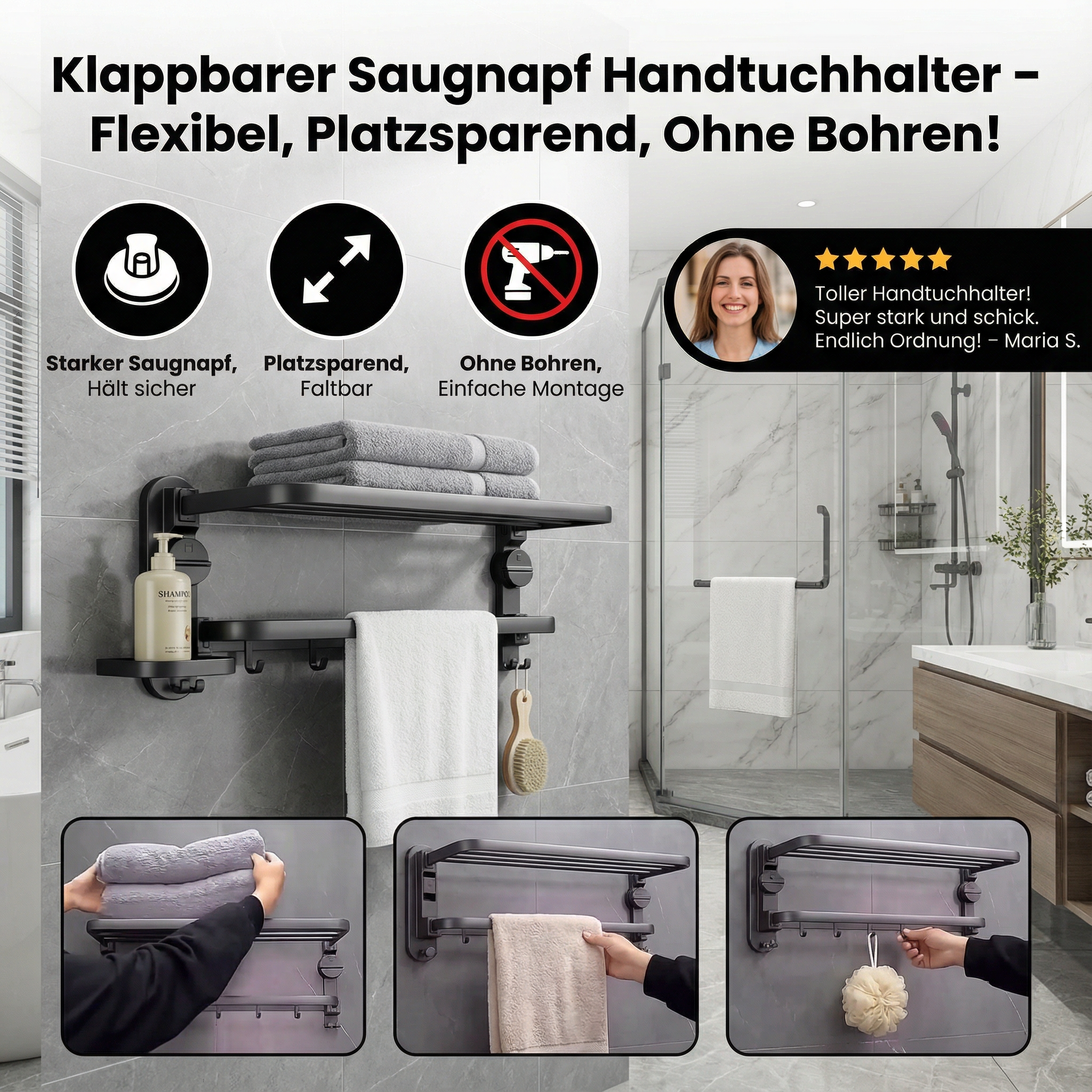 Faltbarer Handtuchhalter mit Saugnapf für das Badezimmer
