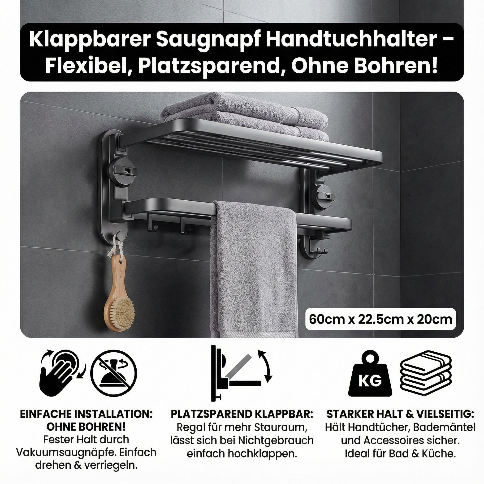 Faltbarer Handtuchhalter mit Saugnapf für das Badezimmer