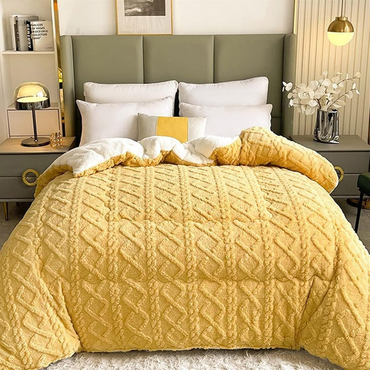 Sherpa-Fleece-Decke mit geometrischem Muster – Wendbare warme Plaid für Sofa und Bett